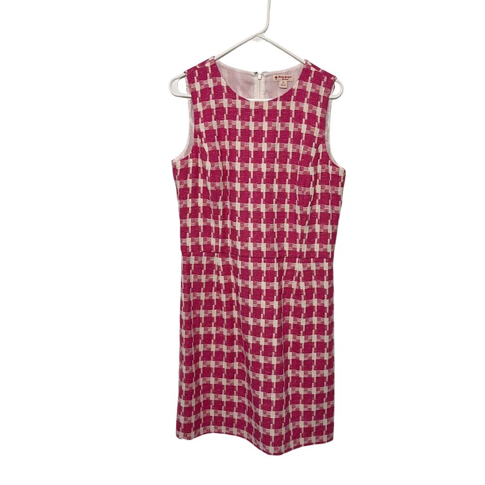 Brooks Brothers Red Fleece Dress Sz 12 Pink Houndstooth Preppy Work Barbiecore